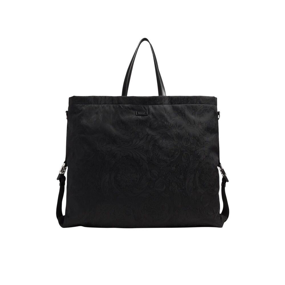 Versace Black Barocco Neo Nylon Large Travel Tote Weekender Bag NWT $1,625